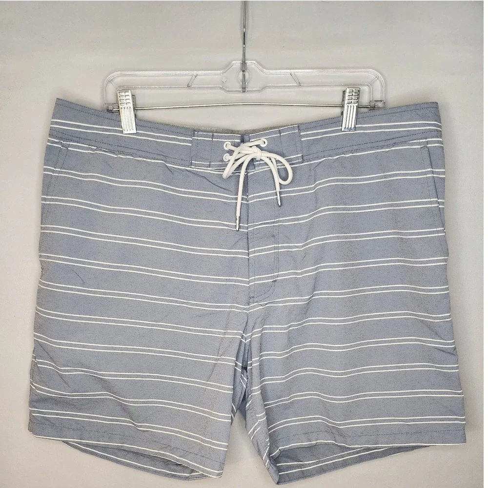 Bonobos Swim Trunks Men's XL (35) Shorts Gray Striped‎ Flat front